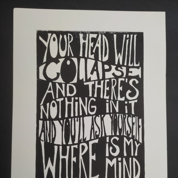 Linoldruck "Where is my mind ?", von den Pixies, 30 x 40 cm