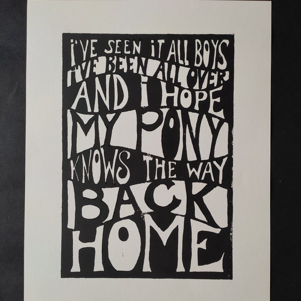 Linocut print "Pony" by Tom Waits, 30 x 40
