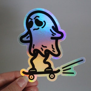 Skater ghost holographic vinyl sticker