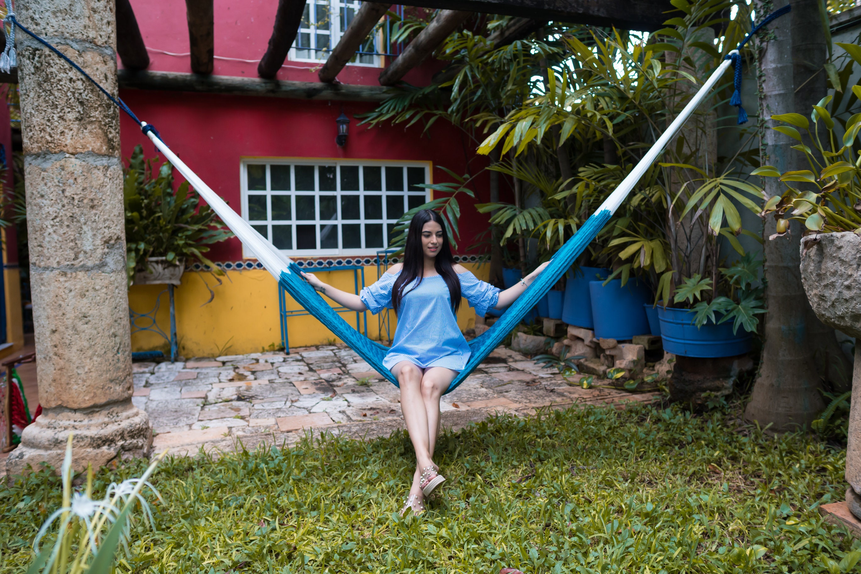 Mayan Hammock Handmade Yucatan Mexico Double Size Turquoise Etsy