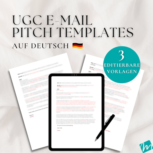 UGC Email Pitch Vorlagen auf Deutsch | Für User Generated Content Creator & Social Media Influencer | 3 Brand Pitch Skripte | Pitching Mails