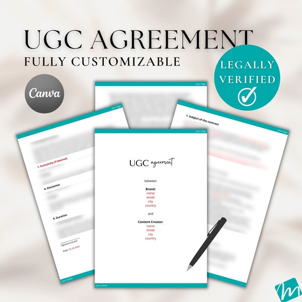 UGC Contract English | Agreement for User Generated Content Creator & Social Media Influencer | UGC Template | UGC Creator | Canva Template