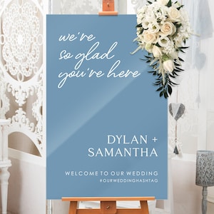 Powder blue Acrylic, Wedding Welcome Sign, Custom Acrylic Sign, Back Painted Acrylic, Bridal Shower Sign, We&#39;re so glad you&#39;re here