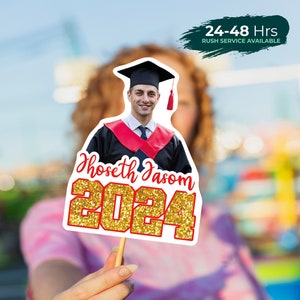 Graduation fans, GradFans, Head on a Stick, Custom Face Fans with Handles, Handheld Fan, Custom Graduation Fans
