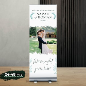 Wedding Retractable Banner Welcome Turquoise Flowers