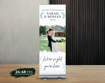 Wedding Retractable Banner Welcome Turquoise Flowers