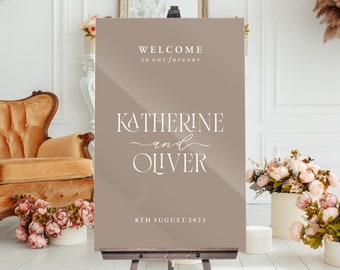 Wedding Welcome Sign, Custom Acrylic Sign, Back Painted Acrylic, Bridal Shower Sign, to our forever, light brown Acrylic