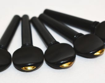 Handmade Set of Swiss Violin Pegs in Ceylonese Ebony or Indian Rosewood Decorated with a Gold Cap