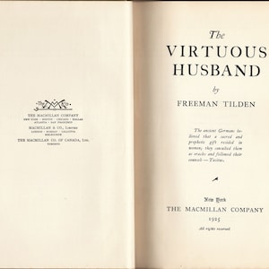 The Virtuous Husband by Freeman Tilden published by The Macmillan Company 1925 (hardcover) Good Condition