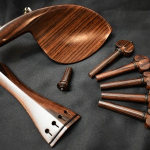 Handmade Deluxe Violin Parts Set in Indian Rosewood decorated with Ceylonese Ebony image 1