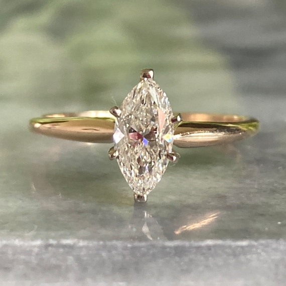 Estate Vintage 14K Yellow Gold .75ct Marquise Cut 