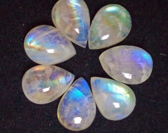 Rainbow Moonstone Gemstone Blue Flashy Rainbow Hand Polished Smooth Loose Gemstone 3 Pcs Natural White Rainbow Cabochon AAA+ Quality