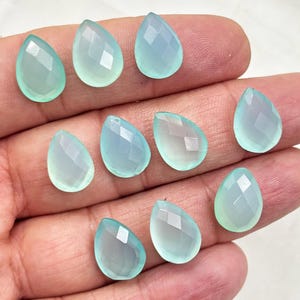 Aqua Chalcedony Faceted  Pear shape Gemstone, Briolette Faceted  Chalcedony Teardrop gemstone for jewellery 10x14mm, 10 pcs lot