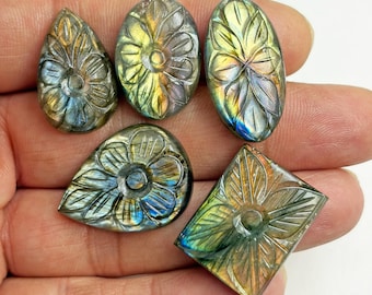 carved cabochon lot, Carved Labradorite,  Carving Labradorite Cabochon, Carved Labradorite Gemstone 5 pcs lot,  Jewelry making 115cts