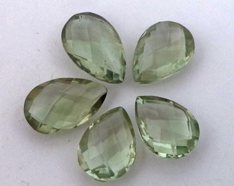 Prasiolite Green Amethyst Briolettes  Pear Gemstone, Green Amethyst Prasiolite pear checkerboard