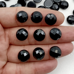 12mm Black Onyx Round,  Black Onyx Rose Checker cut Round shape Loose Gemstone Black Onyx Faceted Loose Gemstone, Faceted Cabochon Gemstones