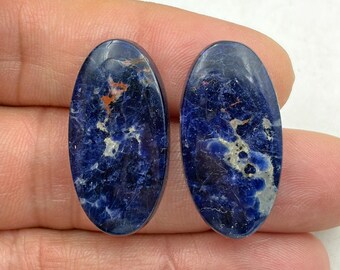 Natürliches Sodalith Cabochon Paar – Tiefblaues Edelstein Set – aufeinander abgestimmte Sodalith Steine – Cabochons mit flacher Rückseite für Ohrringe Schmuck