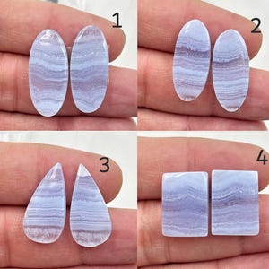 天然ブルーレースアゲートのペアの宝石（イヤリング用）、天然カボションのペア（ジュエリー製作用、ボヘミアンマクラメ、宝石用原石）