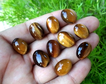AAA Tiger Eye Cabochon Parti – 10×14 mm eller 12×16 mm Naturliga Ovaler med Platt Baksida – Stark Chatoyans – Smyckestillverkningstillbehör