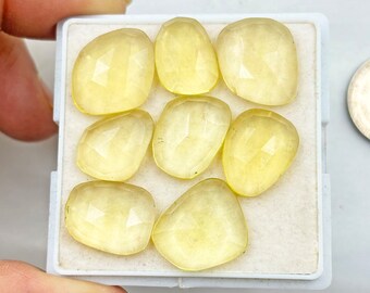 8 pcs Natural Lemon Quartz Rose Cut Gemstone, Lemon Quartz Rose Cut sliecs, Lemon Quartz  loose cabochon