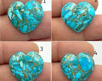 Blue Copper Turquoise Heart Cabochon, Flatback Arizona Kingman heart shape Gemstone