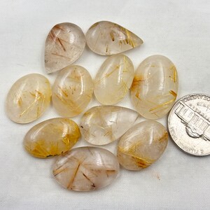 Golden Rutile Cabochon, rutile gemstone, 10 pcs Lot  Loose Golden Rutile Quartz for Jewelry Making Ct. Wt. 105.0