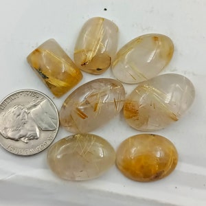 Golden Rutile Cabochon, rutile gemstone, 7 pcs Lot  Loose Golden Rutile Quartz for Jewelry Making Ct. Wt. 115.0