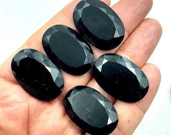 Onice nero naturale di qualità AAA+, forma ovale sfaccettata, taglio piatto, pietre preziose sciolte 30x20x5mm
