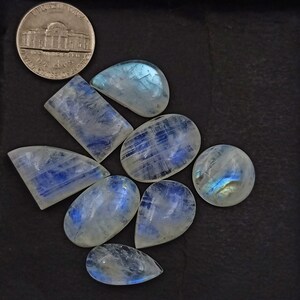 high Quality Natural Rainbow Moonstone, Blue Fire Loose Rainbow Moonstone 8 pcs Lot Weight 128cts, Moonstone Jewelry Making Loose Gemstone