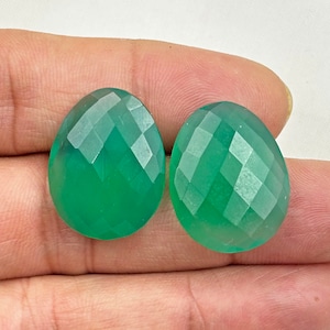 Green Onyx Gemstone - Briolette Green Onyx - Faceted Gemstone earrings pair- Faceted Pair Stone - Loose Onyx Cut Stone