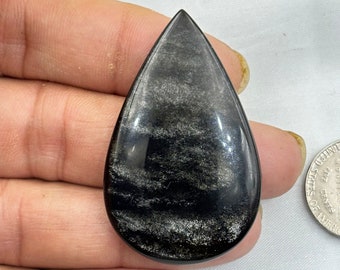 Silversheen obsidian, silversheen obsidian cabochon, silversheen obsidian Gemstone Teardrop shape stone for making jewelry 48x30x5mm