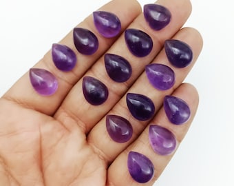 Natuurlijke amethist druppelvorm cabochon AAA+ kwaliteit platte achterkant gekalibreerde peervorm losse edelstenen 10 x 14 mm Verpakking van 10 stuks