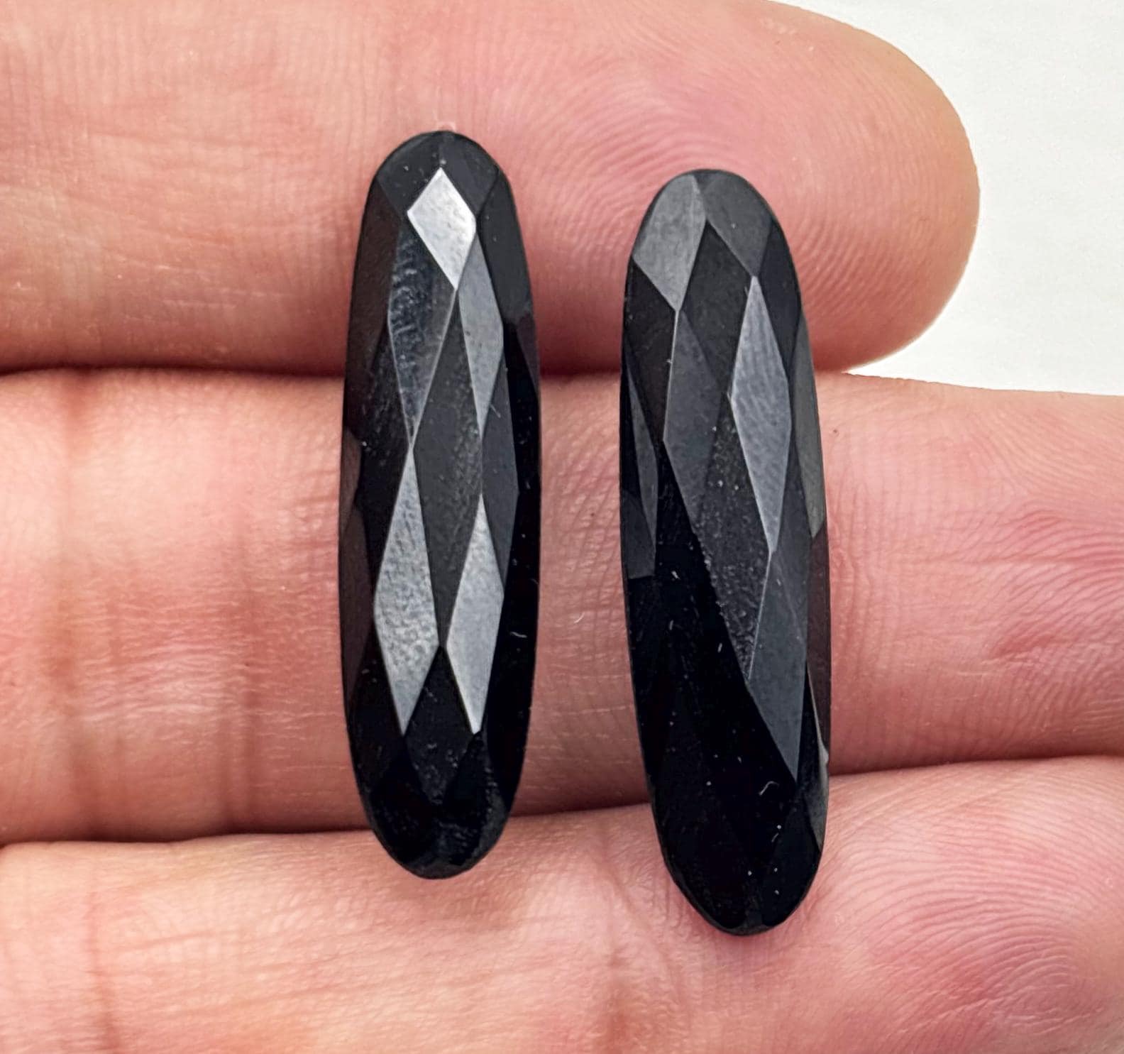 Black Onyx Briolette Crosscut Matched Gem Pair for Earrings