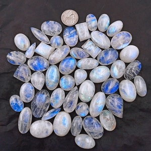 Natural Rainbow Moonstone cabochon wholesale Rainbow Moonstone Gemstone lot high quality Mix blue flashy Moonstone Stone lot for jewelry