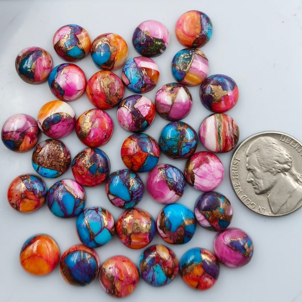 10 Pcs Pink Spiny Oyster Copper Turquoise Cabochon 5mm to 12mm Round  Loose Gemstones