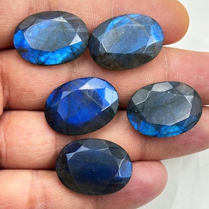 Faceted Labradorite cabochon, natural Faceted labradorite oval gemstone, calibrated labradorite, flat back cabochon  16x22mm, 5 pcs lot