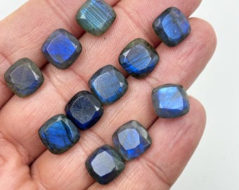 Labradorite naturale a forma di cuscino, taglio sfaccettato, pietre preziose calibrate all'ingrosso, 10 x 10 mm, lotto da 12 pezzi