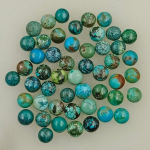 Turquoise ronde, Turquoise ronde, 6 x 6 mm Cabochon rond turquoise tibétain calibré pour la fabrication de bijoux
