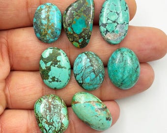 turkoois partij, turkoois voor het maken van sieraden, losse turkoois, natuurlijke turkoois cabochon edelsteen partij van 8 stuks, kleine turkoois groothandel 70ct