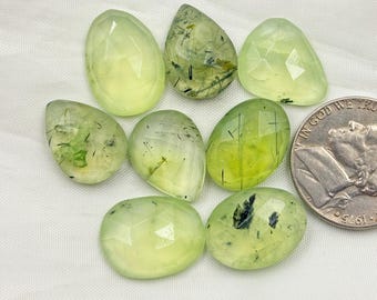 8 stuks rutielgroen prehniet, roosgeslepen cabochon plaksteen, natuurlijke ovale prehniet gesneden cabochon voor het maken van handgemaakte sieraden: ca. 12 x 16 mm