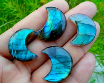 Natural Labradorite Moon Shape, Crescent Moon Gemstone, Blue Flash Labradorite cabochon for Jewelry Making Size 25-30 mm approx