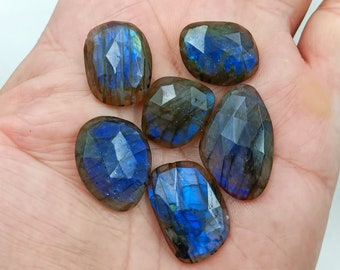 6 pcs lot Rose Cut Labradorite Natural Blue Labradorite Slice Gemstone fancy Shape Faceted Loose Gemstone For Making Jewelry