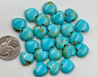 Mohave Kingman Turquoise Heart Shape Gemstone, Turquoise Heart Shape Loose cabochons, Flatback Turquoise Heart flatback size 12x13 mm approx