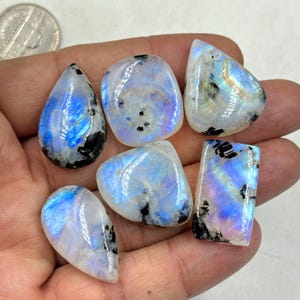 Moonstone Lot Natural Rainbow Moonstone, Loose moonstone, rainbow moonstone Cabochon, High Quality Natural Moonstone cabochon 6 pcs lot
