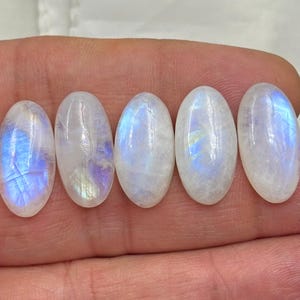 Natural Rainbow Moonstone long Oval Flat Back Cabochon Loose Gemstone 10x20mm 5 pcs lot