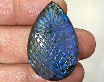 Carved blue Labradorite cabochon gemstone Teardrop Shape Flashy Labradorite stone, labradorite mugal carving gemstone