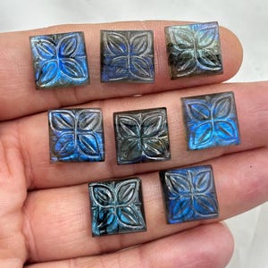 Natural carved Labradorite Square Shape Cabochon Flat Back Calibrated Wholesale Gemstones 13mm 8pcs lot