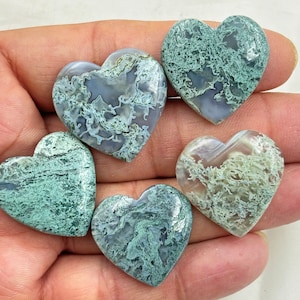 Herz Cabochon, Herzstein, Natürlicher Moosachat Herzform Cabochon Edelstein, Moosachat Flatback Herz Größe 25- 28 mm