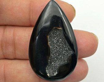 Natürlicher Schwarzer Onyx Druzy cabochon, 45x27x5mm