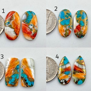 Ostrica rame turchese Coppia di pietre preziose Cabochon lotto di pietre sciolte coppia abbinata lotto di gioielli semipreziosi creazione di Ostrica rame turchese Coppia